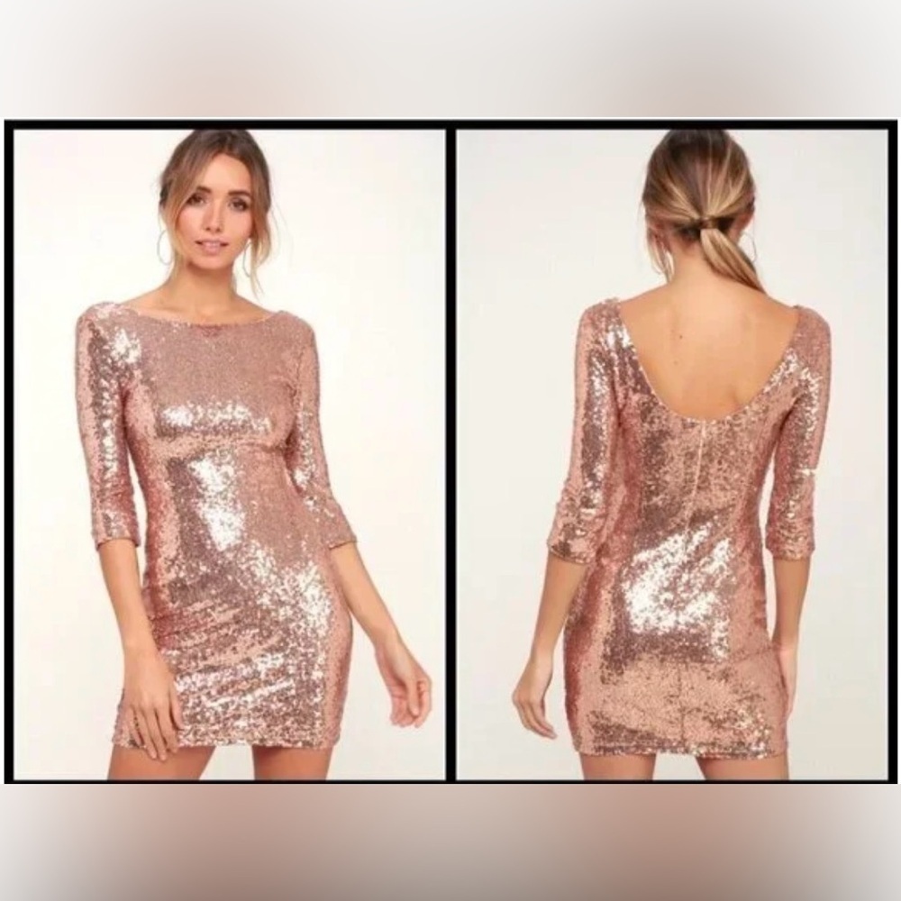 LULU’S Delightful Ways Rose Gold Sequin Dress size S formal